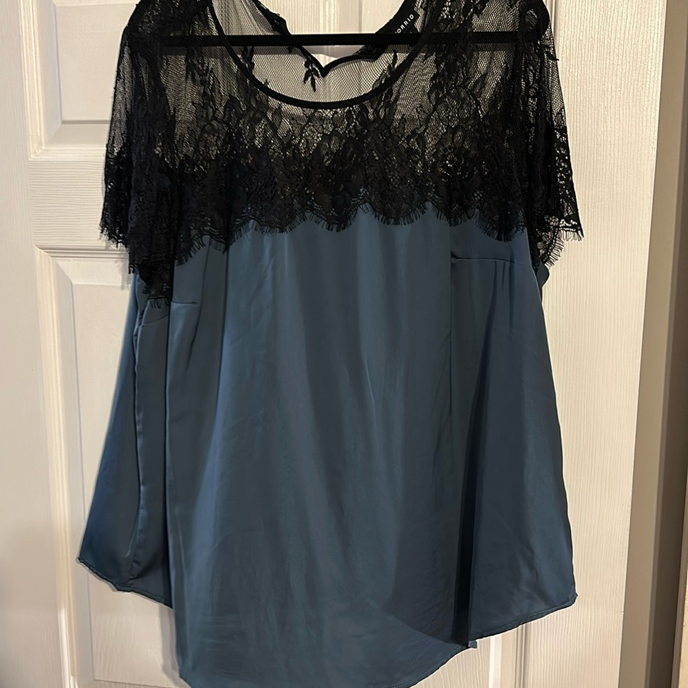 Torrid blue and black lace top!